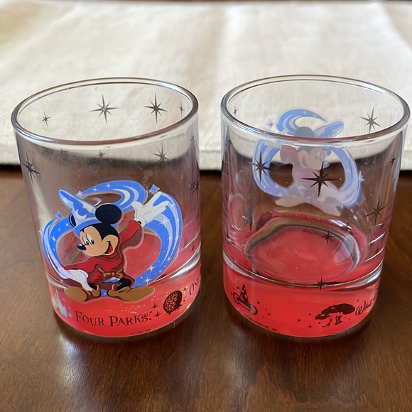 Disney Disneyland Four parks One World Mickey Mouse Fantasia lot of 2 Shot Glass - Picture 7 of 8